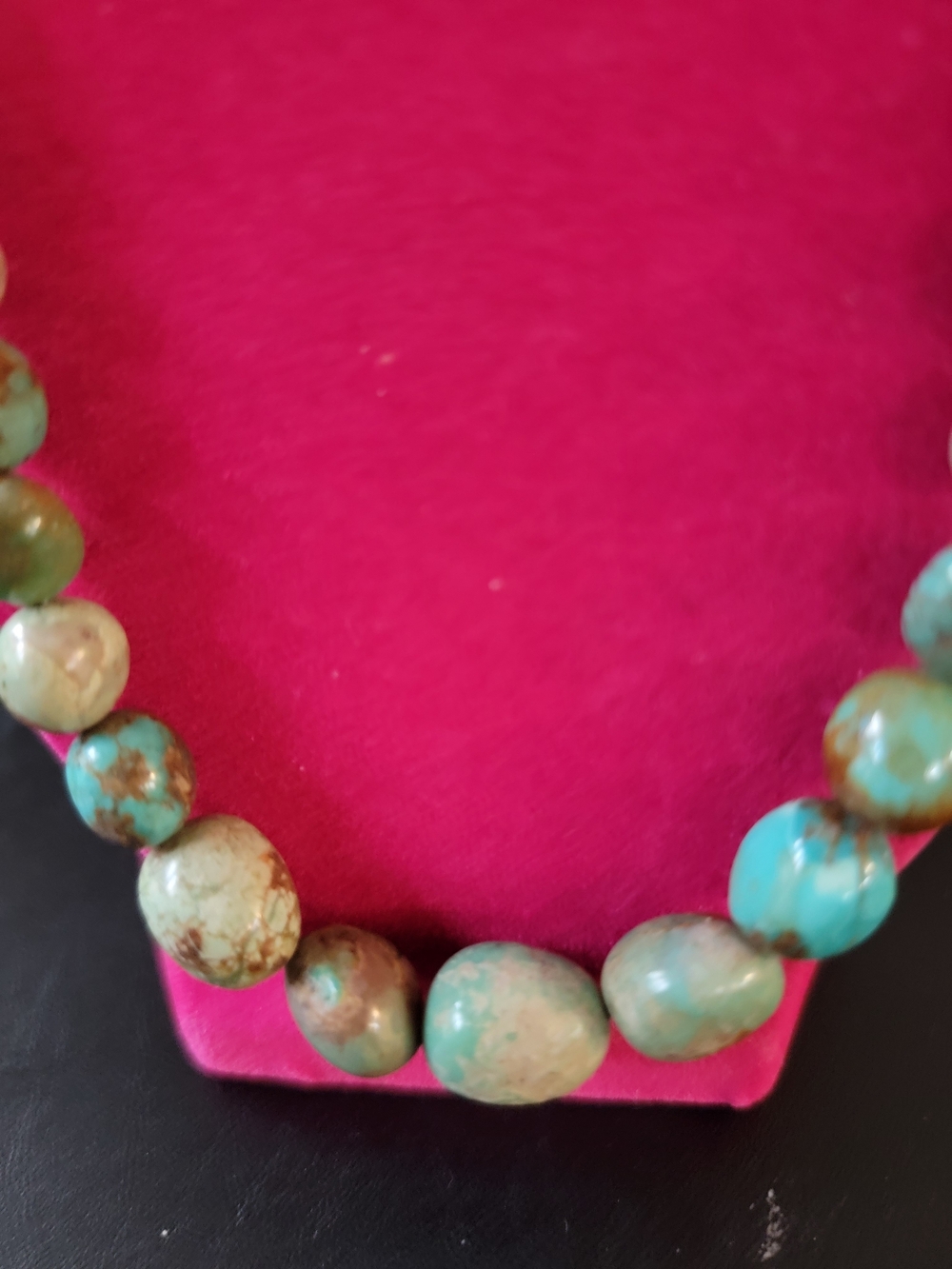 Turquoise Bead Necklace - Natural Green-Blue Stone Vintage Necklace - Picture 2 of 4
